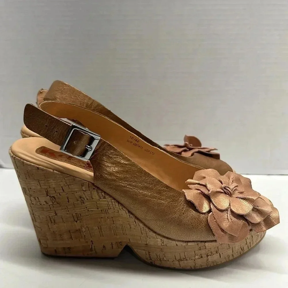Korks Colleen Heels High Heel Shoes Leather Floral Open Toe Metallic Size 10
